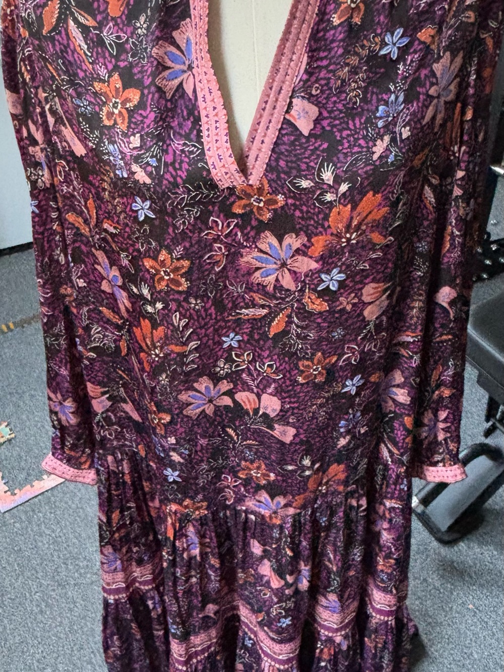 Anthropologie Current Air Los Angeles Floral Boho Maxi Small Dress Long Sleeve